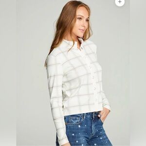 CHASER Long Sleeve Mock Neck Snap Front Tee NWT $72 Size S Hazel‎ Plaid
